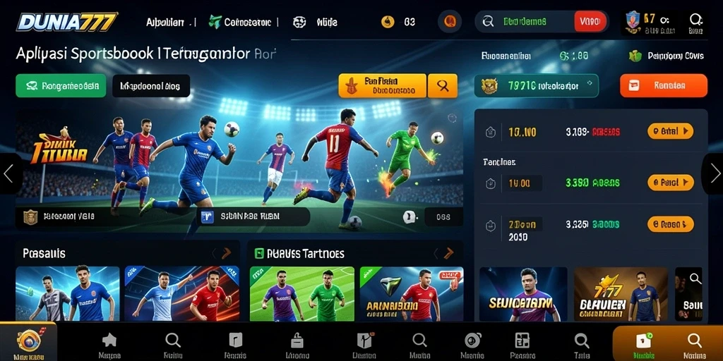 Screenshot utama DUNIA777 menampilkan fitur taruhan langsung dalam olahraga.