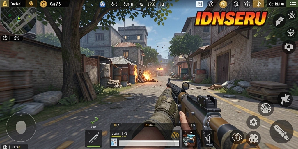 Screenshot IDNSERU menampilkan aksi tembak-menembak yang intens.