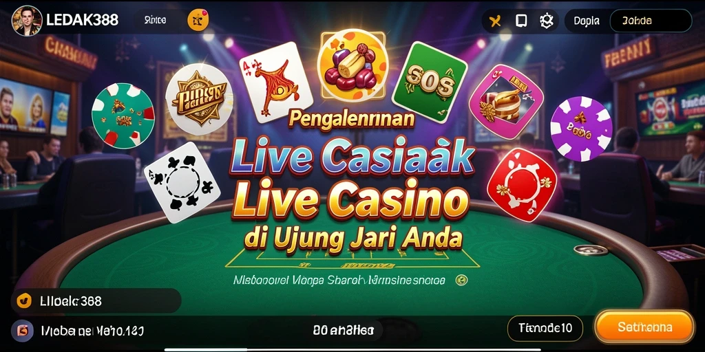 Tampilan gameplay LEDAK388 yang menampilkan dealer live dan suasana kasino.