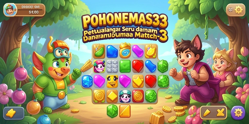 Tampilan menarik dari gameplay Match-3 dalam POHONEMAS33 yang memikat.
