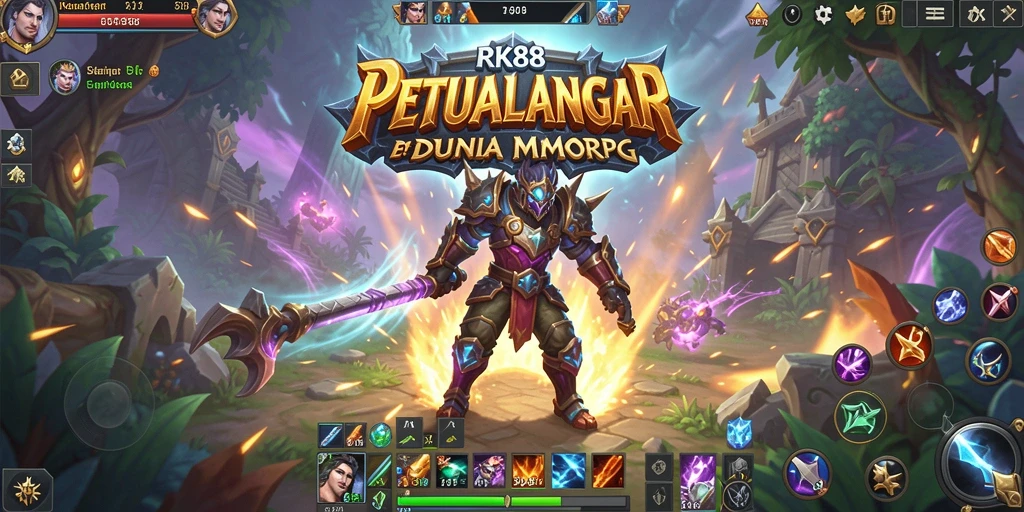 Screenshot gameplay menunjukkan pertempuran epik dalam dunia MMORPG.