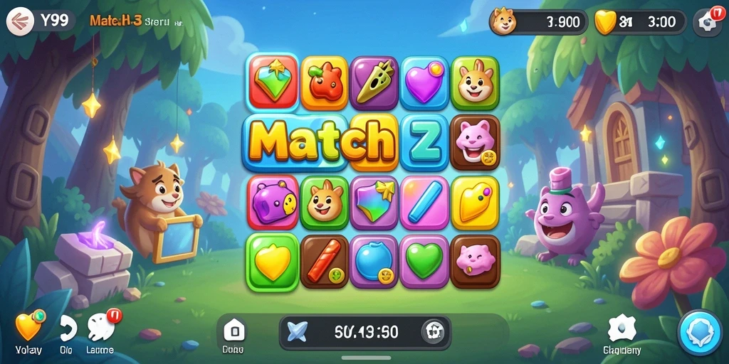 Tampilan gameplay seru dengan puzzle Match-3 yang menarik.